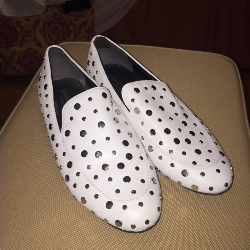 silver studded stylish loafer flats